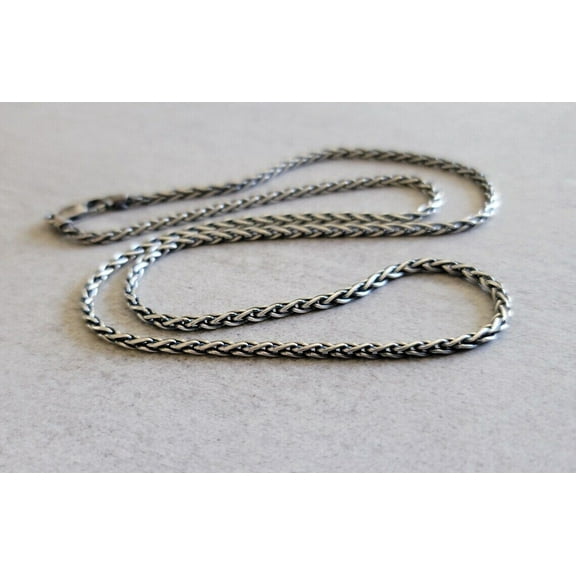 Solid 925 Oxidized Sterling Silver Italian Spiga Wheat Chain 2mm