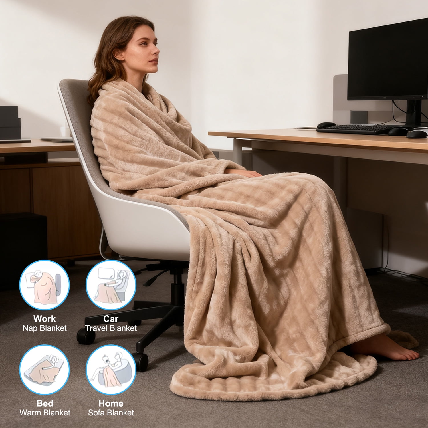 KINGTE Heated Blanket with 8 Heat Settings & 1-12H Auto Shut-off, 62"x84" Machine Washable Electric Throw, Overheat Protection,Household, Bedding