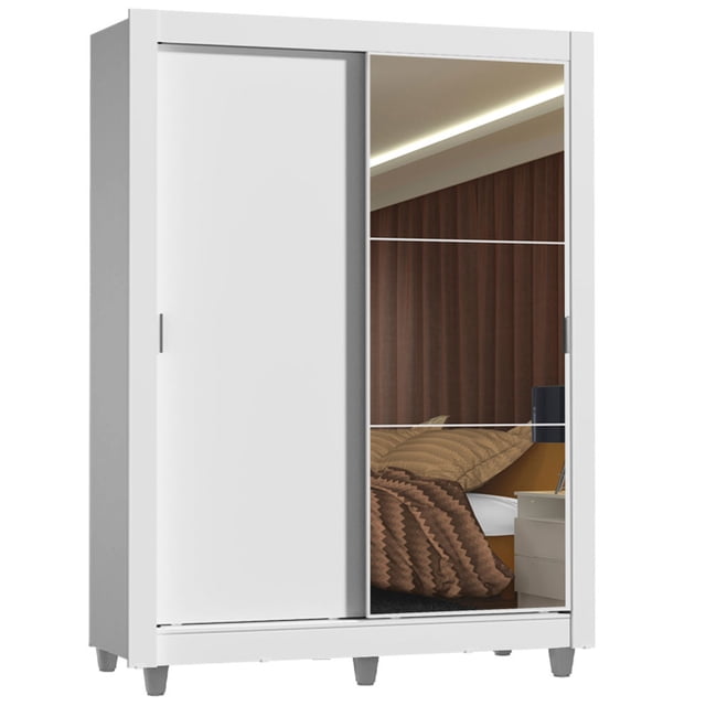 Ropero Closet Madesa Denver 2 Puertas Corredizas con Espejo con Pies Blanco