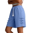 thumbnail image 6 of uublik Gym Shorts for Women Casual Elastic Waist Shorts Summer Beach Lightweight Short Pants with Pockets, Blue, 6 of 6