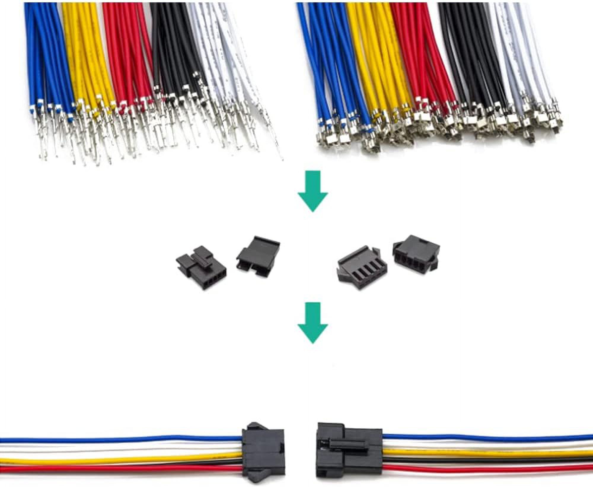 Treedix JST Connector Kit 2.54mm Male and Female with 22AWG Pre-Crimp Cable Wires 2pin/3pin/4pin/5pin/6pin