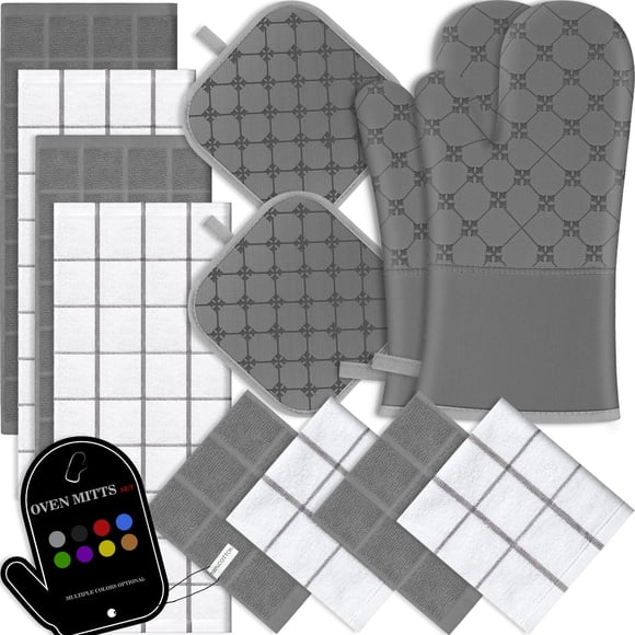 Juego de paños de cocina, guantes de cocina y soportes para ollas, 12 piezas, BSKSSK, gris