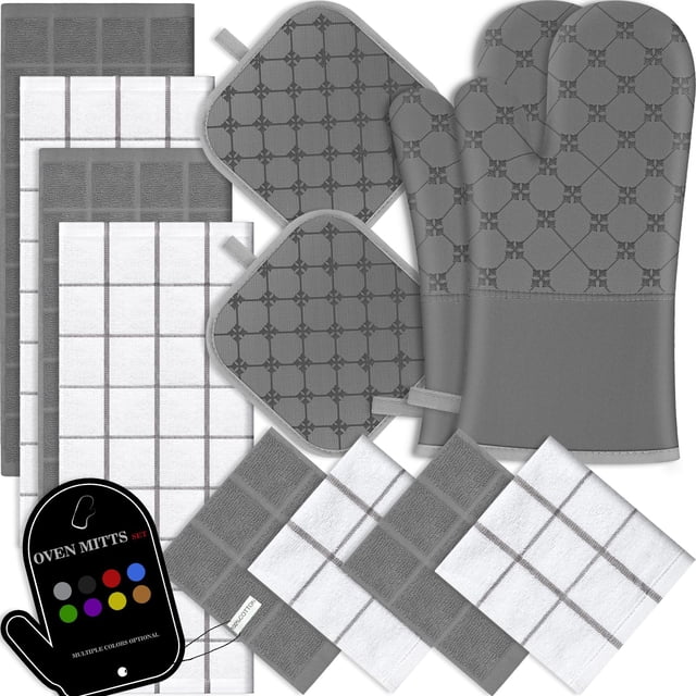 Juego de paños de cocina, guantes de cocina y soportes para ollas, 12 piezas, BSKSSK, gris