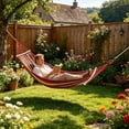 thumbnail image 4 of Heavy-Duty Canvas Double Hammock, with Spreader Bar Anti-Roll Design, Outdoor Camping Backyard Swing, Portable Travel Leisure Gear, 4 of 6