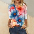 thumbnail image 2 of Tops de Algodón para las Mujeres Impreso Botón 3/4 Manga Suelta Tee, Suave Casual 3/4 Manga Superior, 2 of 4