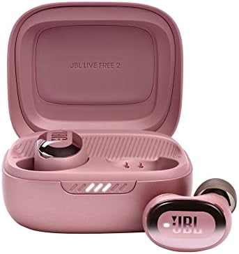Open Box JBL Live Free 2 - True Wireless Noise Cancelling Earbuds, Up to 35hrs of Playtime, 6 mics for Perfect Calls with Zero Noise, IPX5 Waterproof, Oval Tubes for Better Comfort, Isolation, & bass (Rose)