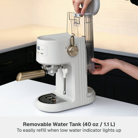 Thyme & Table Barista Mini Espresso Machine with 15-Bar Pressure and Steam Wand, Sand White