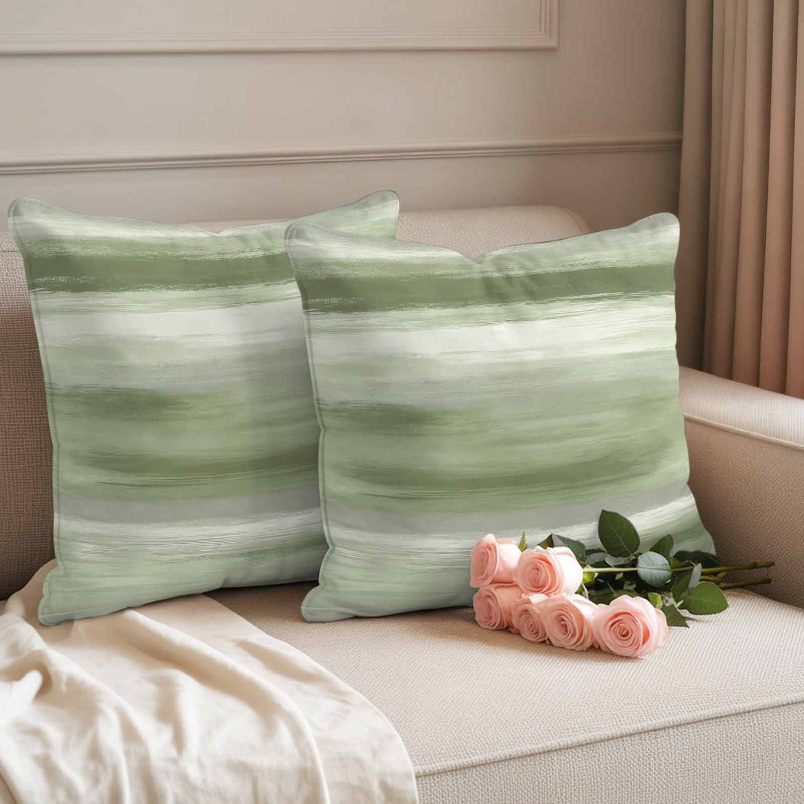 Sage Green Grey Outdoor Waterproof Pillow Covers, Abstract Art Oil Painting Green Ombre Decorative Square Throw Pillowcase Sofa Cushion Sham for Patio/Couch/Chair, 24"x24" 2 Pack