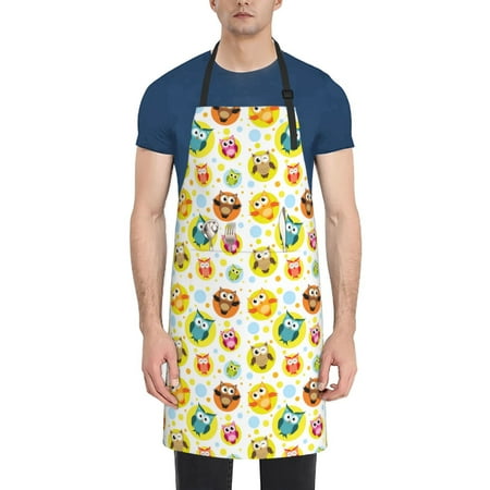 

Adobk Aprons Adjustable Bib Aprons with 2 Pockets Cooking Kitchen Chef Apron for Women and Men-Men-Colorful Owls 1