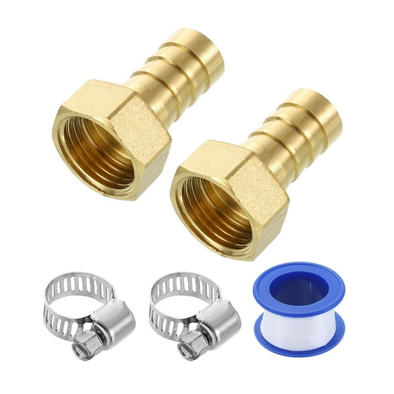 2Pcs Brass Hose Barb Fittings, 9/16" Barb x G1/2" Female Thread Hose Connector