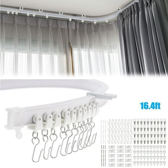 Ceiling Curtain Track Flexible Bendable Curtain Track 16.4 Ft Wall Mount Curved Curtain Rail Track System Sliding Ceiling Track Set for Bay Window Room Divider