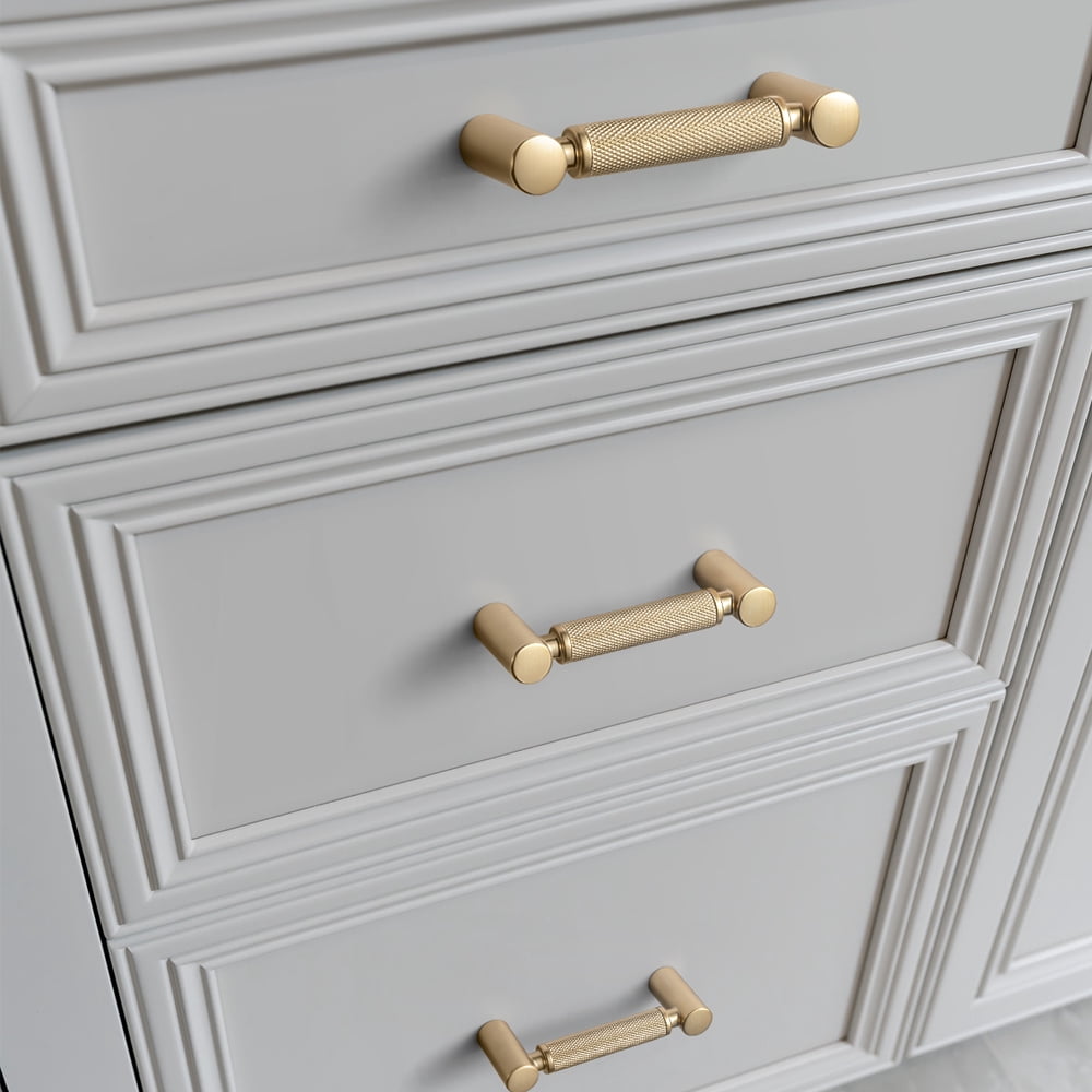 Goo-Ki 6 Pack 3''(76mm) Hole Center Champagne Bronze Cabinet Pulls, Zinc Alloy Knurled Grip Cabinet Handles for Drawer,Dresser,Cupboard Wardrobe Cabinet