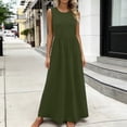 thumbnail image 2 of aohooy Summer Dresses for Women 2026 Maxi Tank Dresses Crew Neck Empire Waist Long Flowy Pleated A Line Sleeveless Sundresses Army Green,L, 2 of 7