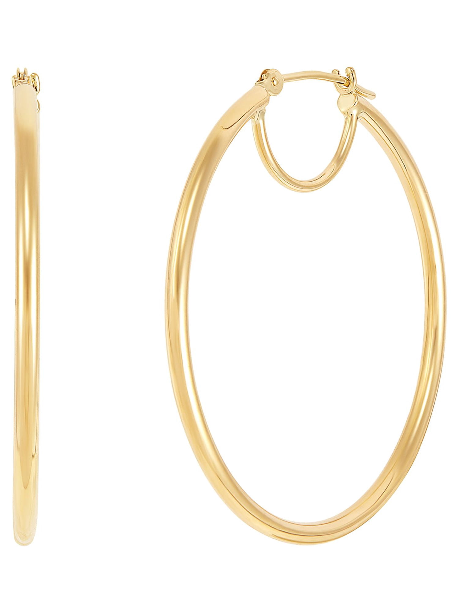 Brilliance Fine Jewelry 10K Yellow Gold 1.8MMx35MM Round Hoop with Bridge Earrings
