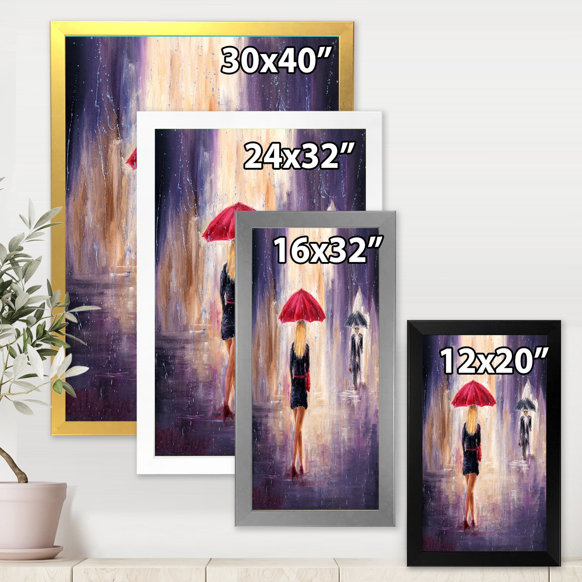 Designart 'The Girl With The Umbrella Walking In The Rain II' French Country Framed Art Print