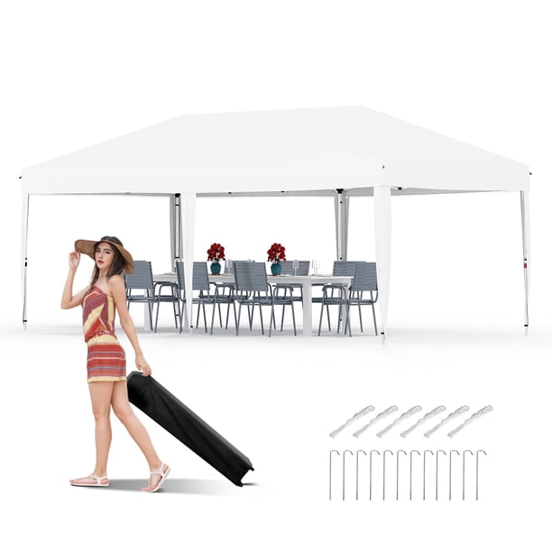 Historyli Tienda de campaña plegable de 10 x 20 pies, resistente, impermeable, con 3 alturas ajustables, color blanco