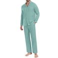 thumbnail image 2 of GIRUNS Men's Pajamas Set Soft Sleepwear Button Down Long Sleeve and Long Pants with Pocket Loungewear Sets Gray Green S, 2 of 7