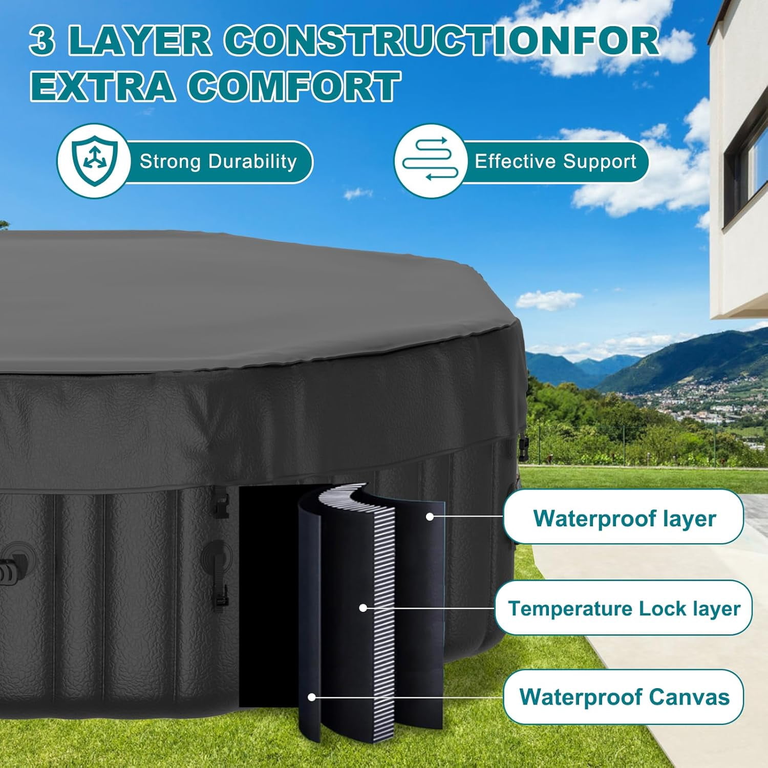 77" X 77" X 25" Inflatable Hot Tub for 4-6 Person Polygon, 240 Gallon Large Portable Hottub Spa with 130 Bubble Air Jets, Blow Up Spa Bathtub with LED Control Panel, 2 Filter, Temperature up to 104°F