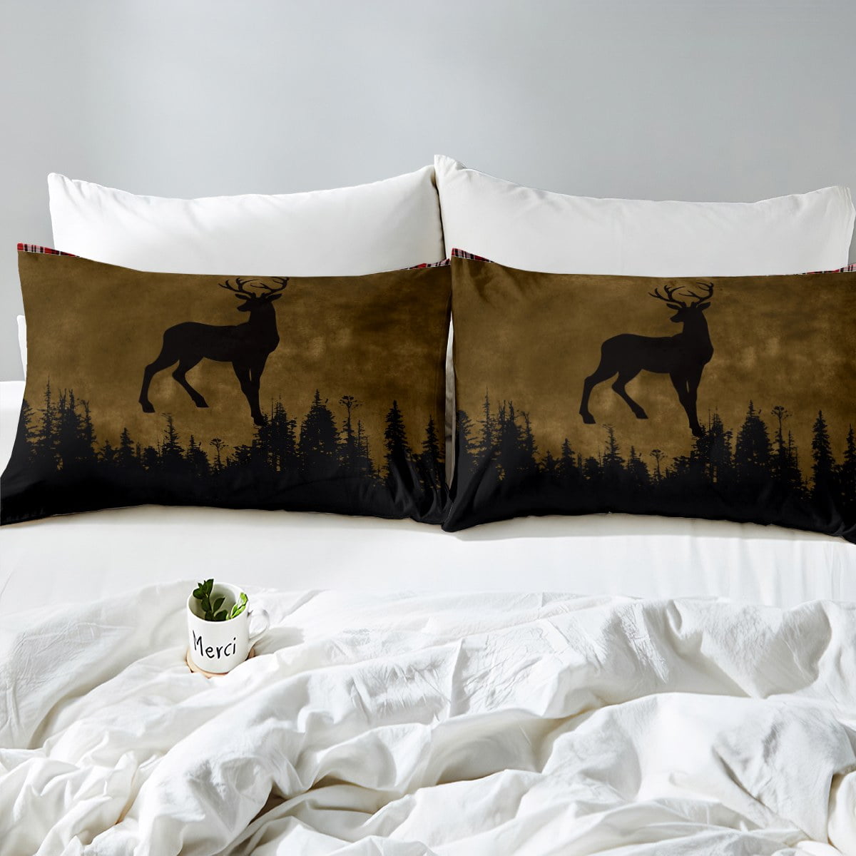 Hunting Deer Comforter Cover Antler Moose Bed Set, Vintage