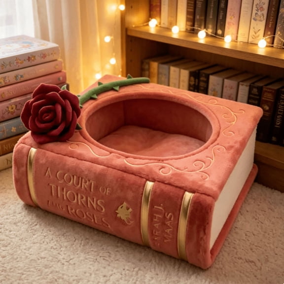 Book Shaped Pet Bed Cozy Storybook Sleep Nest - Vintage Book Style Cat Bed, Soft Plush Enclosed Pet Cave with Decorative for Indoor Small Pets(A)