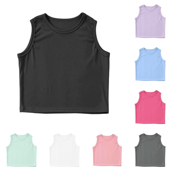 Girls Tank Tops Kids Athletic Tank Ribbed Knit High Neck Crop Tops for Gym Yoga Net Camisole 5-6 Years