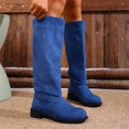 thumbnail image 6 of Casual Knee Boots, HTHLVMD Casual Knee Boots, Women's Suede Look Knee High Boots Round Toe Tall Pull On Boots Low Heel Long Boots Soft Shaft Riding Extended Size Boots for Women, Blue US-9.5/EU-43, 6 of 7