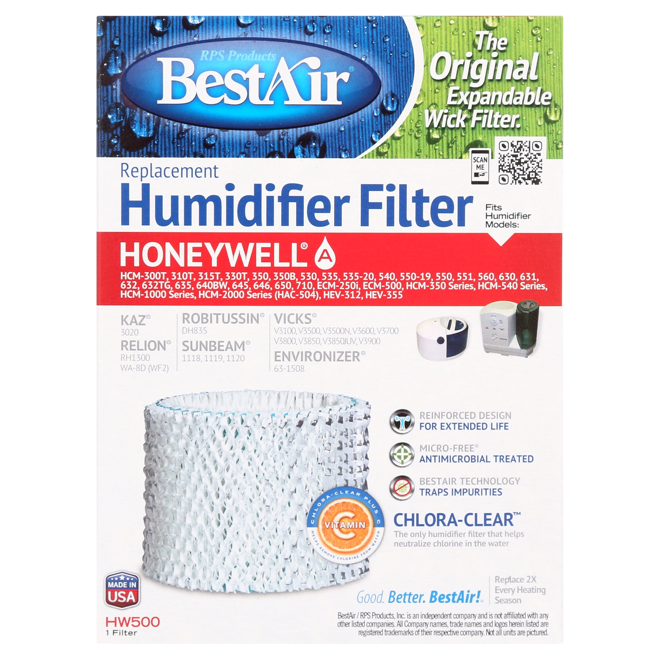 BestAir HW500 Humidifier Replacement Wick Filter for Honeywell models 6.4" x 2.8" x 8.6"