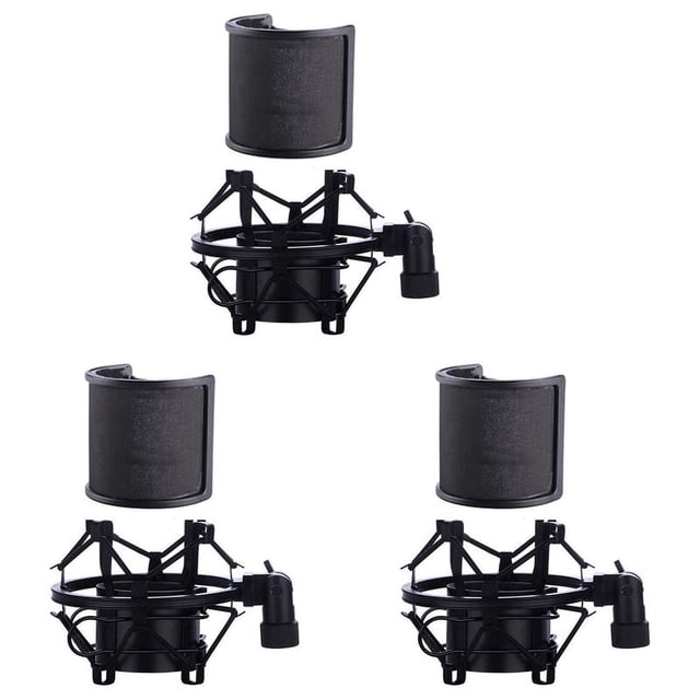 3X Microphone Shock Mount with Microphone Filter Windscreen Suspension Shock Mount Holder Clip