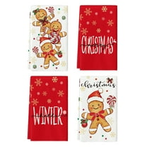 Sm:)e Gingerbread Candy Merry Christmas Kitchen Towels Dish Towels, 18x26 Inch Holiday Holly Xmas Ball Winter Decoration Hand Towels Set of 4