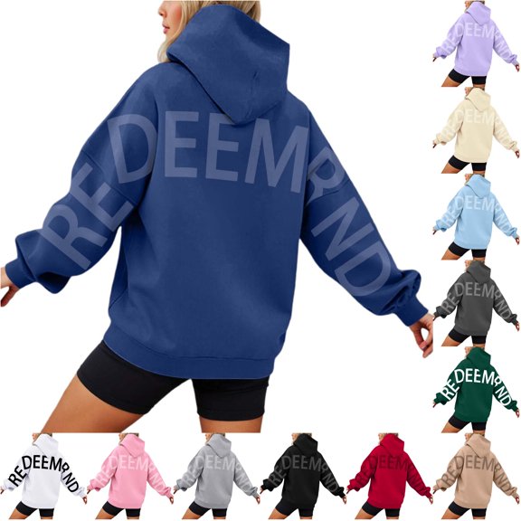 FYDUU Women's Hoodies Oversized Sweatshirt Letter Print Loose Hooded Sweatshirts Long Sleeve Comfortable Basic Pullover Tops