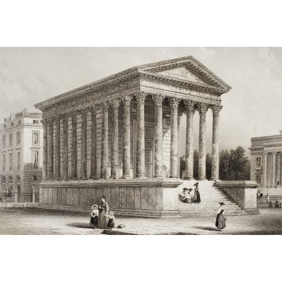 Posterazzi DPI1857296 The Maison Carree Nismes France. Engraved by Roberts After Chapuy Poster Print, 18 x 12