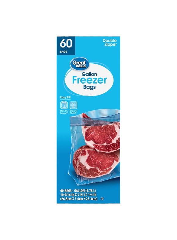 Great Value Fresh Seal Double Zipper Freezer Bags, Gallon, 60 Count