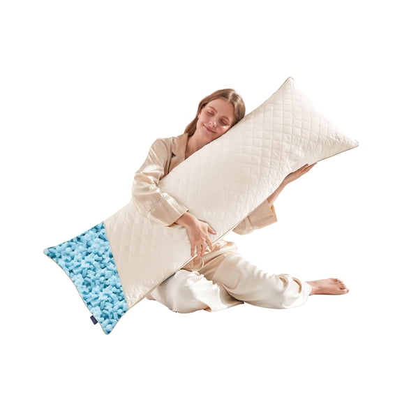 Parojati Long Body Pillow for Adults - Firm Body Pillow Insert with Shredded White Memory Foam, Adjustable Height, Soft Support for Side Sleeping, Pregnant Women, Washable (Beige, 20x54 inch)