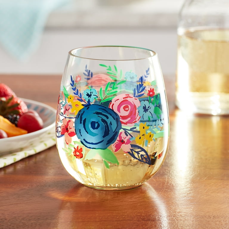 The Pioneer Woman Floral Stemless Wine Glass - Blue - 17.5 oz