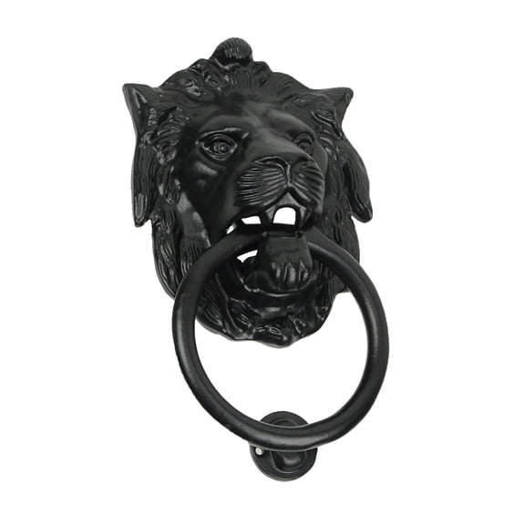 Upper Deck LTD Black Enamel Cast Iron Lion Head Door Knocker Antique Home Accent