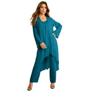 Roaman's Women's Plus Size Petite Plus Size Beaded Georgette 3-Piece Pant Set – Formal Wear