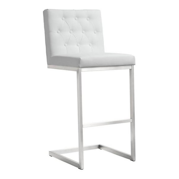 Maklaine 30" Contemporary Fabric Bar Stools in White (Set of 2)