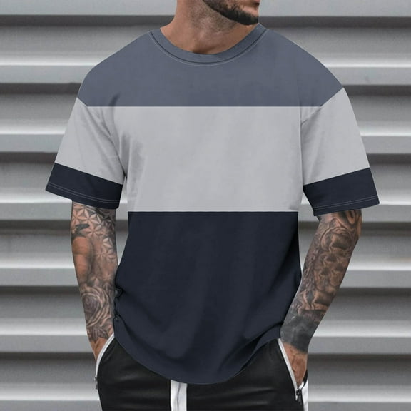 Goodtrade8 Mens Summer T-Shirts Big and Tall Patchwork Pullover Casual Short Sleeve Classic Shirts for Men Outdoor