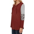 thumbnail image 4 of Nlife Women Lace Up V Neck Long Sleeve Striped Leopard Print Top, 4 of 7