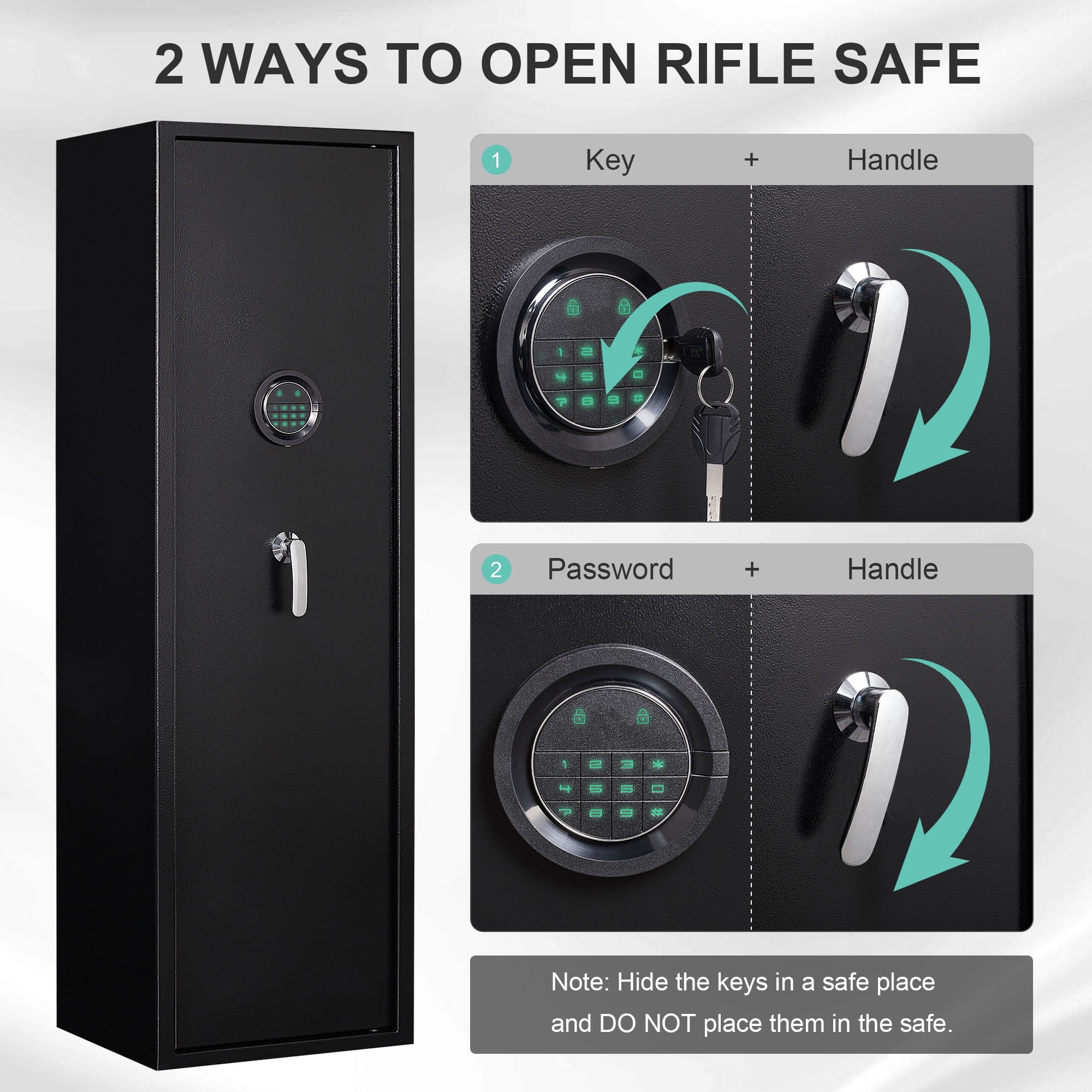 Foorsun 4-5 Gun Safes, Digital Lock Rifle Cabinet with Removable Shelf, Gun Cabinet for Pistols & Shotgun, Rifle Safe with Alarm System & Mute Mode, Long Gun Safe (Home, Office, Garage)