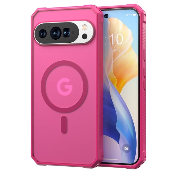 ELEHOLD For Google Pixel 10 Pro XL Magnetic Shock-Absorbent PC TPU Matte Protective Case with Mag-safe Accessories Compatibility,Rose