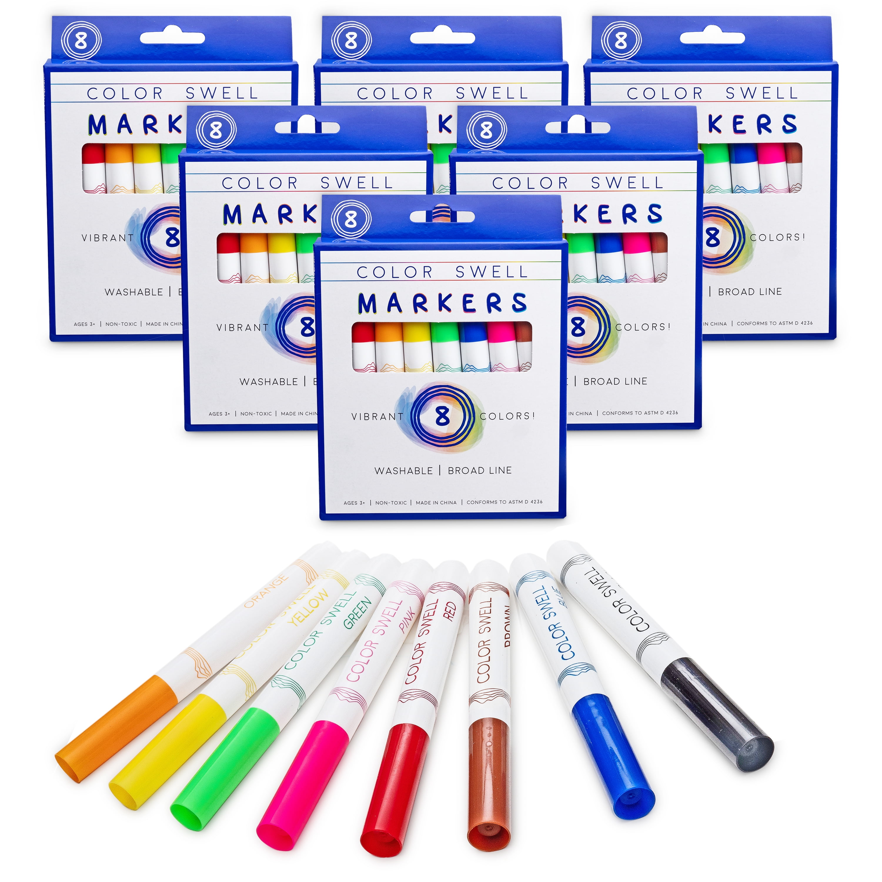 Color Swell Washable Markers Bulk 6 Pack, 8 markers per pack, 48 total markers