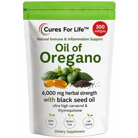 Oil of Oregano Softgels – 6000mg High Potency with 165mg Carvacrol & 200mg Black Seed Oil – 2-in-1 Immune Support & Digestive Health – 300 Softgels – Oregano Oil Capsules Supplement
