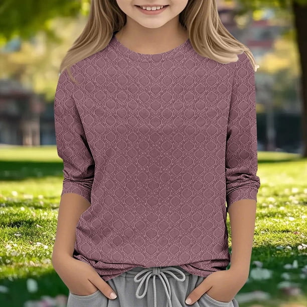 Blusa de poliéster para mujer, cuello redondo, manga 3/4, color liso, a la moda para niños
