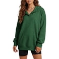 thumbnail image 2 of Gaigiky Womens Hoodies Drop Shoulder Fleece Lined Long Sleeve Solid Color V Neck Tops with Pocket Oversized Fall Daily Pullover, 2 of 10