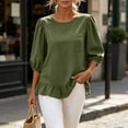 thumbnail image 4 of Neewe Womens Tops 3/4 Sleeve Shirts Plain Round Neck Loose Casual Ruffle Hem Blouses Trendy 2026, 4 of 8