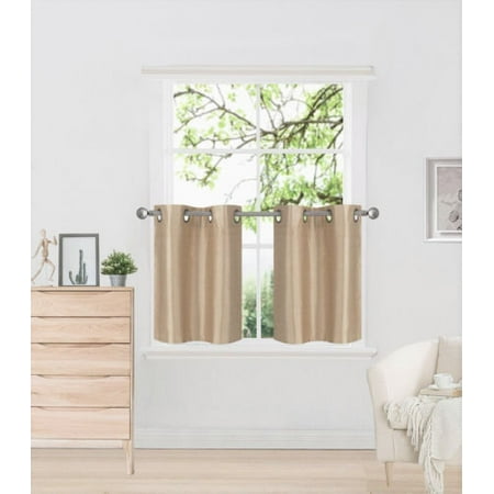 D2 Taupe 1-Pair of Solid Insulated  Grommet Treatment Curtains for Short Windows, Livingroom, Bathroom or Kitchen, Two (2) Piece Faux Silk Blackout Tier Panels 30