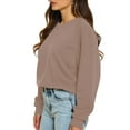 thumbnail image 3 of Sweatshirts For Women Oversized Crewneck Fleece Pullover Long Sleeve Tops Comfy Fall Winter Fashion Outfits Light Brown, 3 of 5