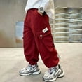 thumbnail image 7 of SonxaHe Big Boys Pants Fleece Warm Drawstring Elastic Joggers Loose Sports Winter Cargo Sweatpants Red,Sized 9-10, 7 of 7