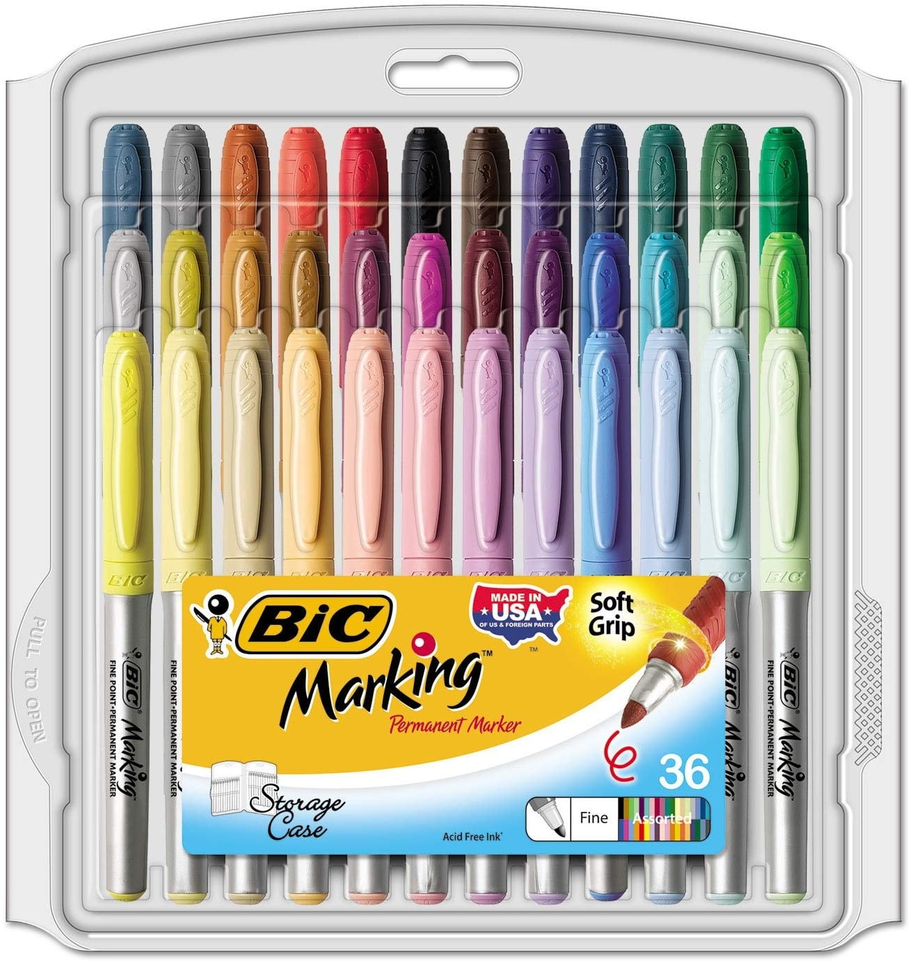 BIC Marking Soft Grip Fine Tip, Assorted Colors, Permanent Markers, 36